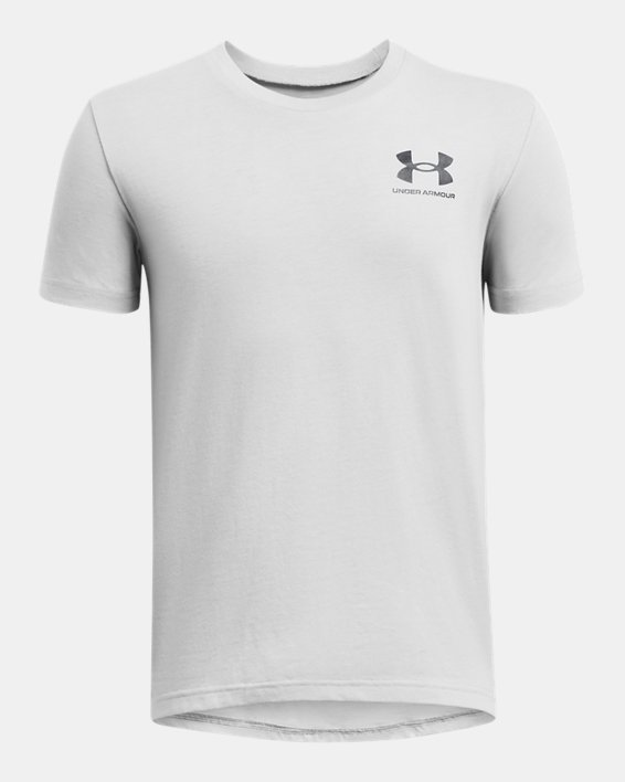 Jungen UA Sportstyle Oberteil mit Logo links an der Brust, kurzärmlig, Gray, pdpMainDesktop image number 0